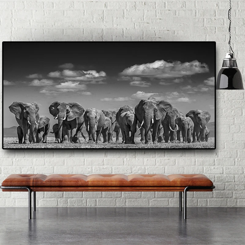 Африканский слон, дикое животное, черно-белая картина на холсте, Скандинавские плакаты и принты, настенная картина Куадроса для гостиной - 0
