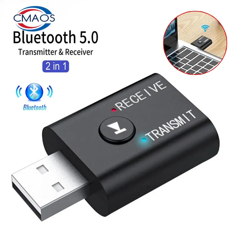 2 В 1 USB Беспроводной адаптер Bluetooth 5.0 Передатчик Bluetooth для компьютера, телевизора, ноутбука, динамика, адаптера гарнитуры, приемника Bluetooth - 0