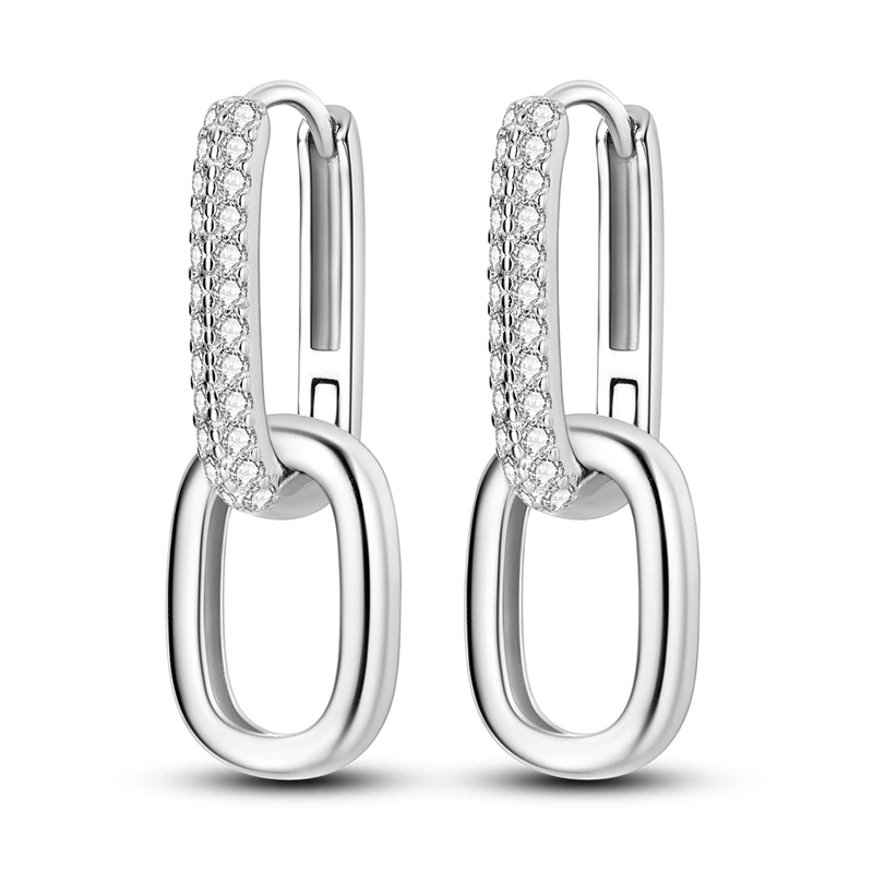 Модные серьги-кольца из стерлингового серебра 925 пробы, блестящие U-образные серьги с двойной петлей, женские украшения для рождественских праздников, серьги-кольца в подарок - 0