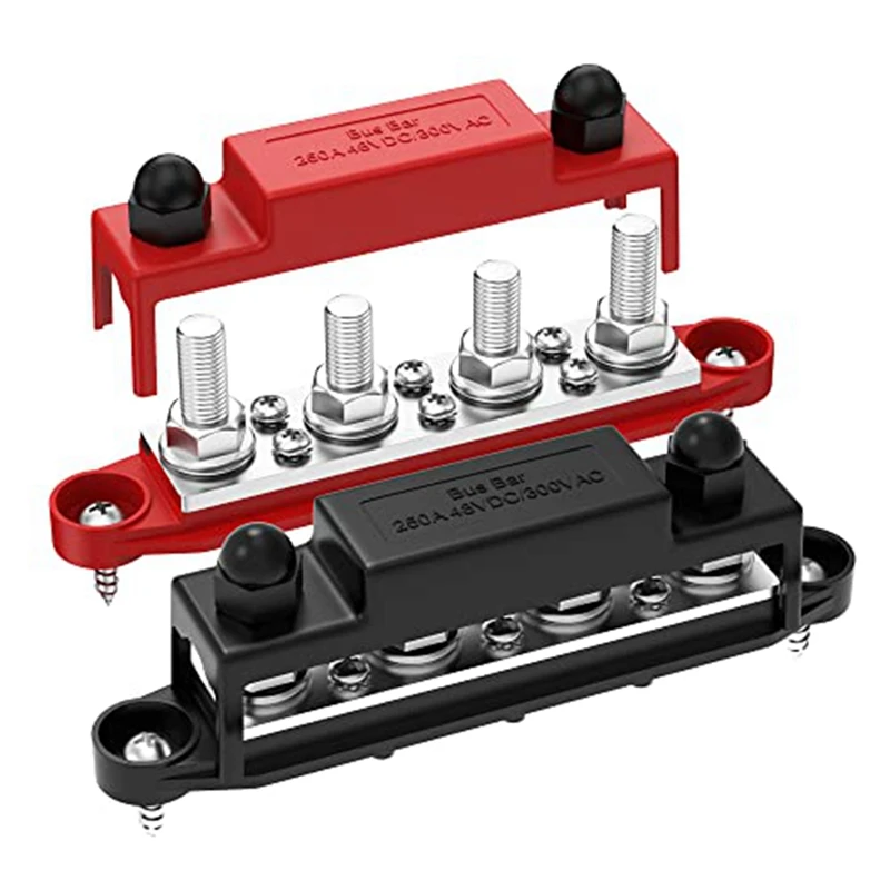 Шина 250A 12V из 2 частей, блок распределения питания аккумулятора, черный и красный пластик + металл, автозвук, шина 12 Вольт постоянного тока - 0