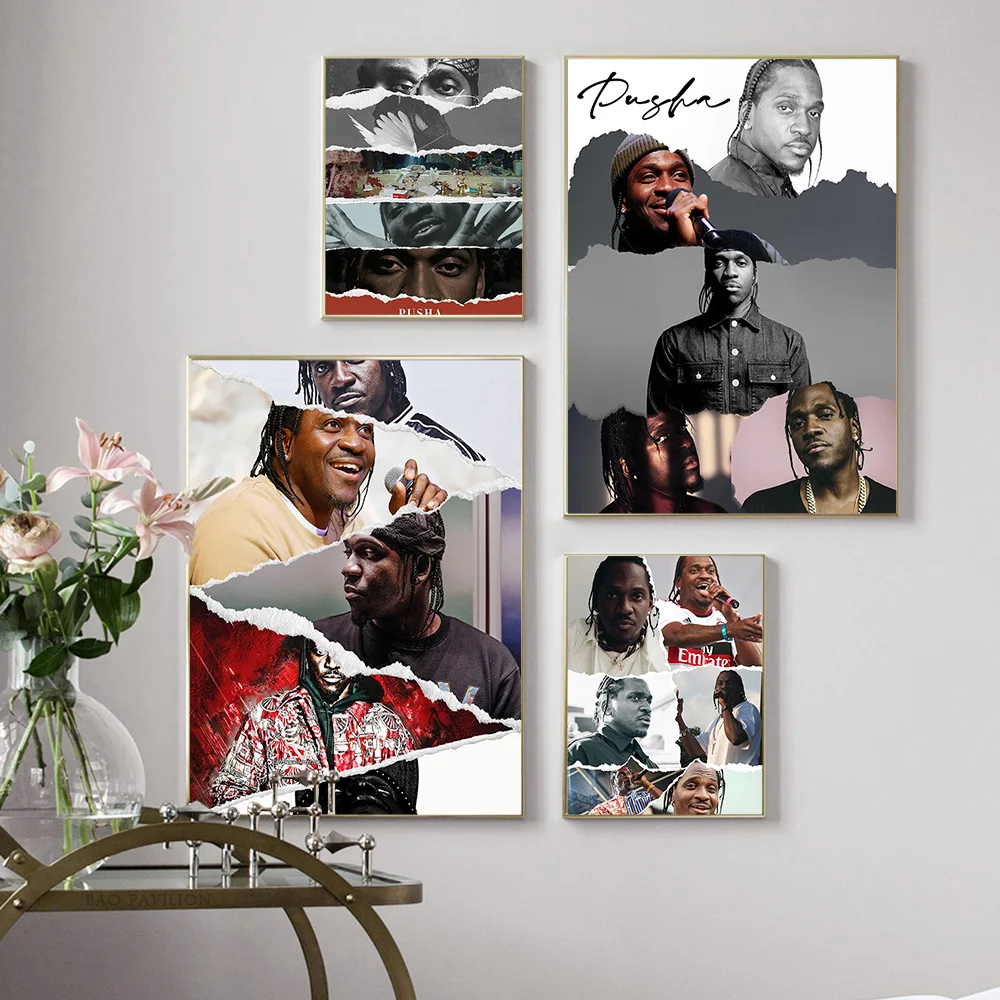 Pusha T Рэпер Звезда Арт-Плакат Хип-хоп Певица Наклейки На стены Холст Живопись Современный декор - 0