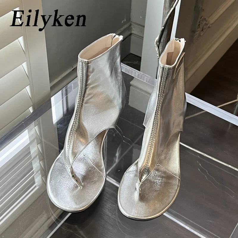 Eilyken Уличный стиль, босоножки с открытым носком на низком каблуке, женские дизайнерские ботинки на молнии, вечерние элегантные шлепанцы, обувь - 0