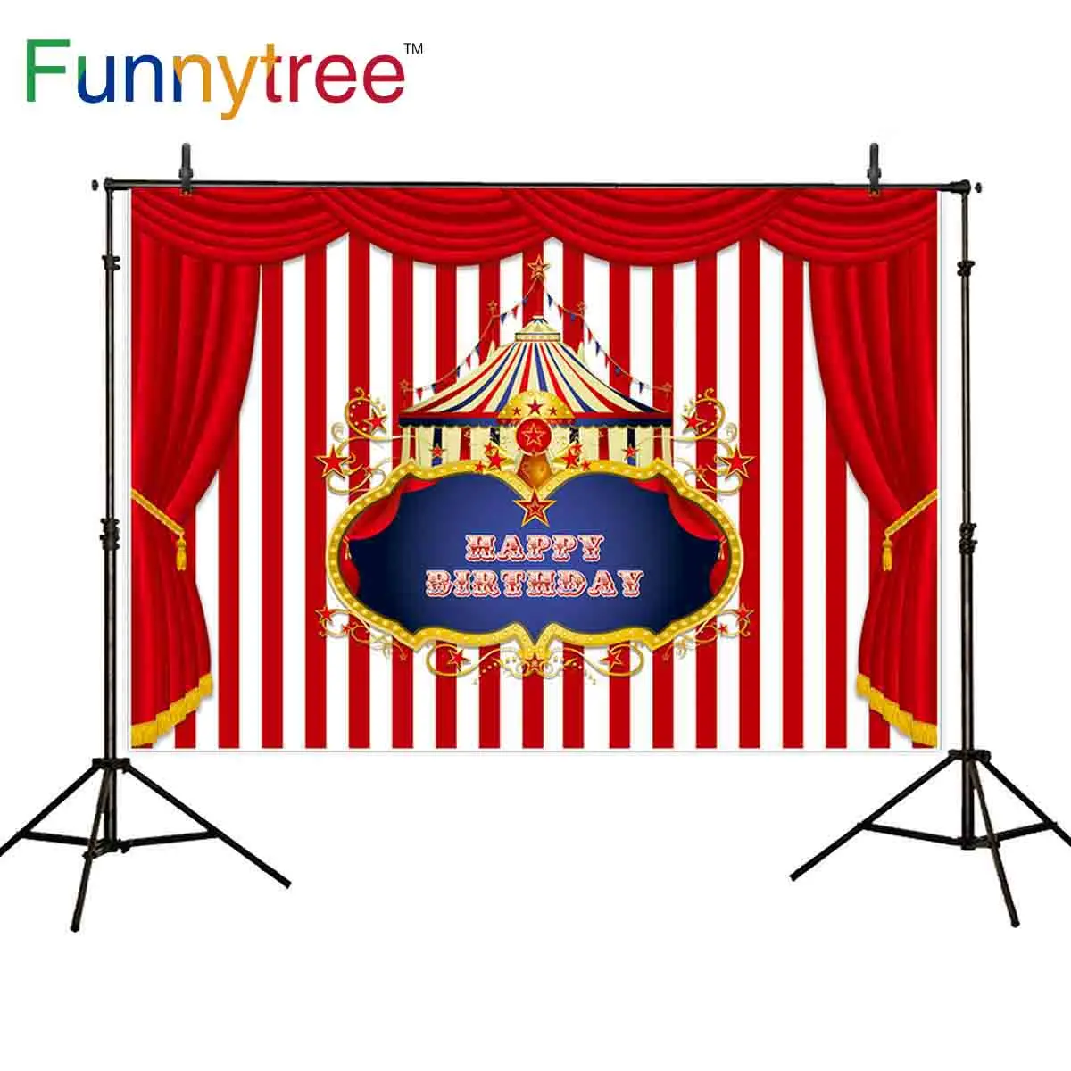 Фон Funnytree для фотостудии, цирковая тематика, вечеринка по случаю дня рождения, занавес в полоску, детский фон, фотобудка, фотосессия - 0