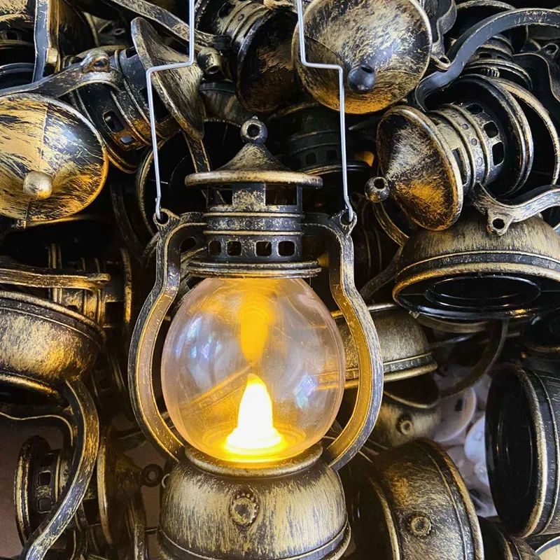 24 Шт Декоративный мини-фонарь со светодиодной свечой, винтажный фонарь, подвесные фонари-свечи, фонарь на батарейках, Медь - 1