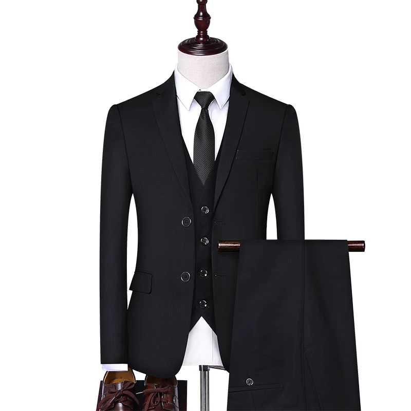 (Куртка + жилет + брюки) Мужской смокинг, приталенный модный костюм, свадебный Комплект из 3 предметов, узкий однобортный костюм, костюм певицы для выпускного вечера - 1
