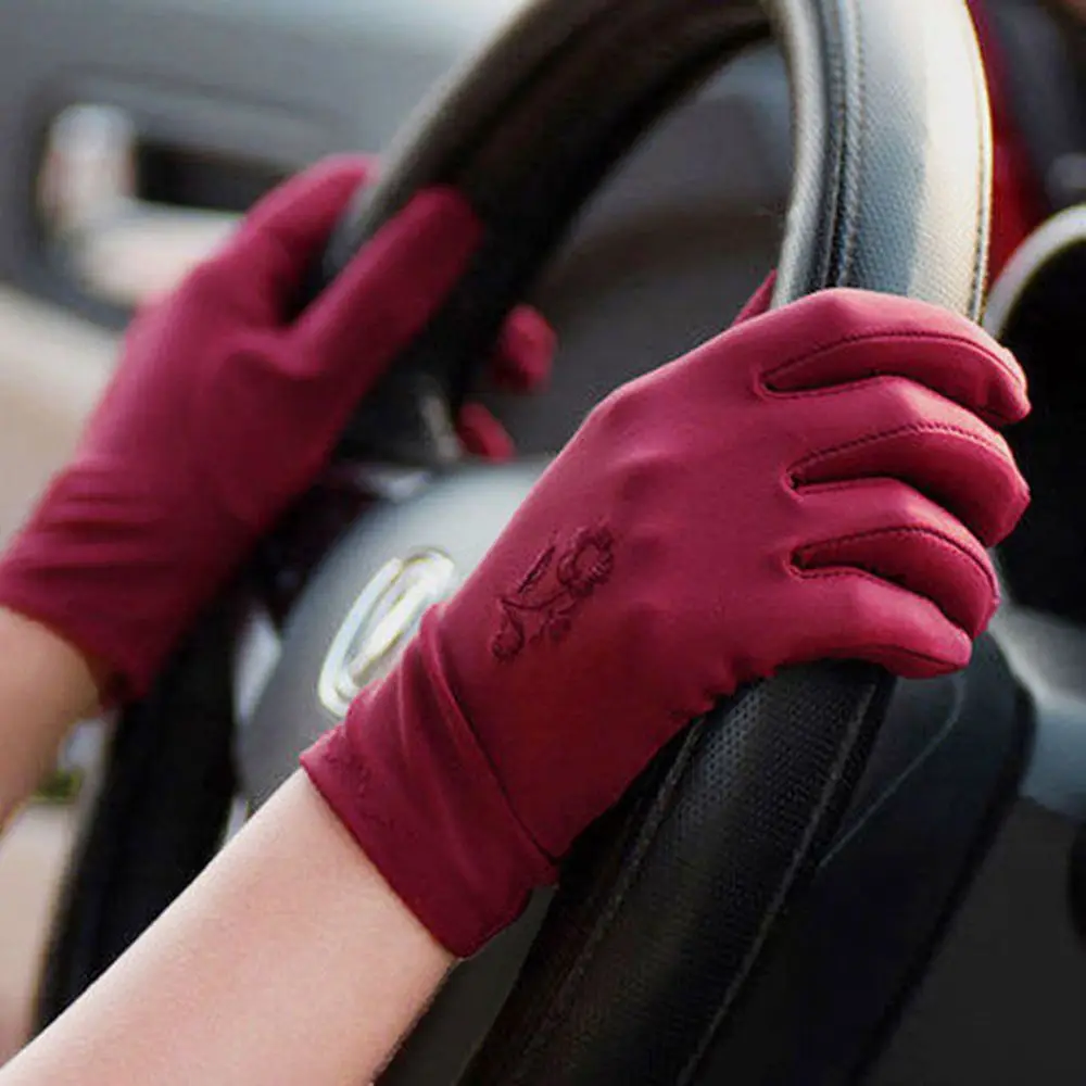 1 пара женских эластичных вышитых тонких солнцезащитных перчаток Солнцезащитные варежки Водительские перчатки Летние варежки - 1