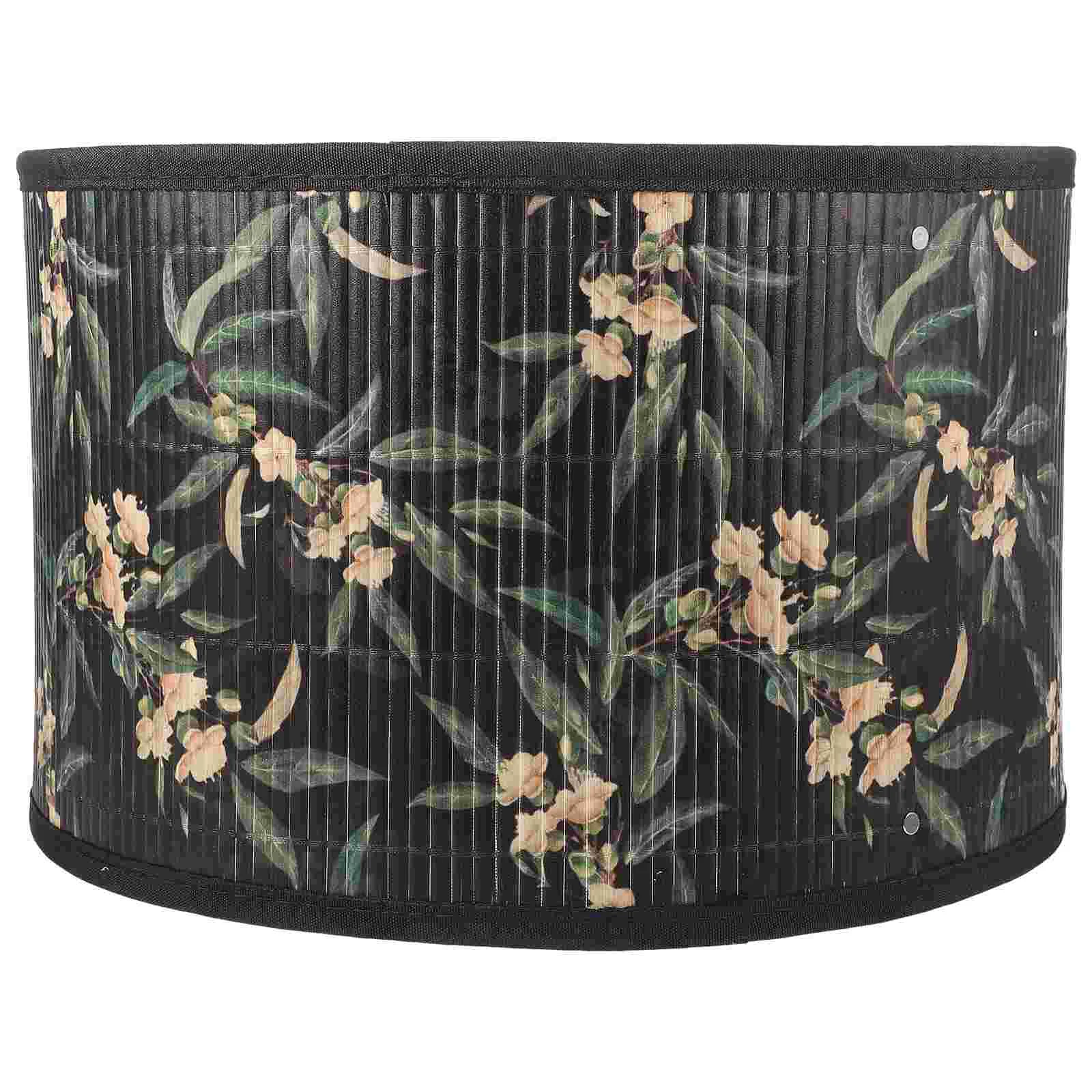 Бамбуковый абажур с цветочным принтом, крышка лампы с винтажной растительной печатью, сменный абажур для лампы - 1