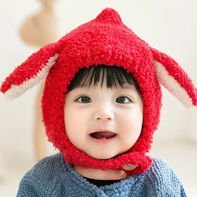 Детская шапочка осень-зима, Корейская детская шапочка с заячьими ушками, пушистая теплая шапочка-ушанка, милая детская шапочка, теплая зима - 1