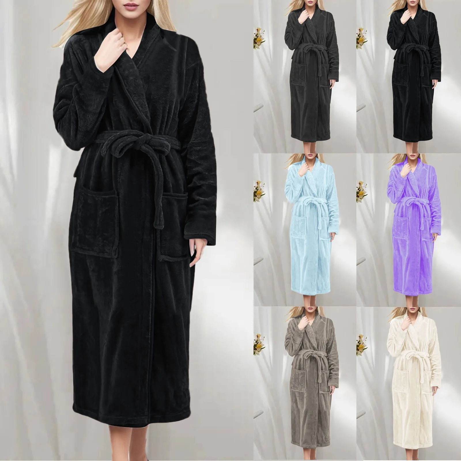 Утепленные пушистые халаты, халат, Длинный Женский флисовый теплый халат с капюшоном, фланелевое кимоно из кролика, банный халат, халат, Бархатная пижама - 1