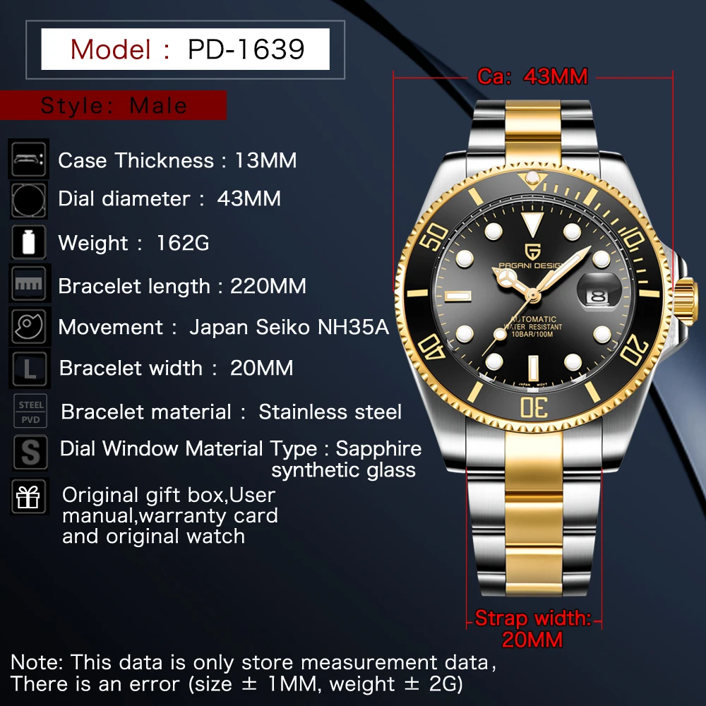 Мужские автоматические механические часы Now PAGANI DESIGN Gold от бренда Business с новым механизмом NH35, водонепроницаемые наручные часы reloj - 1