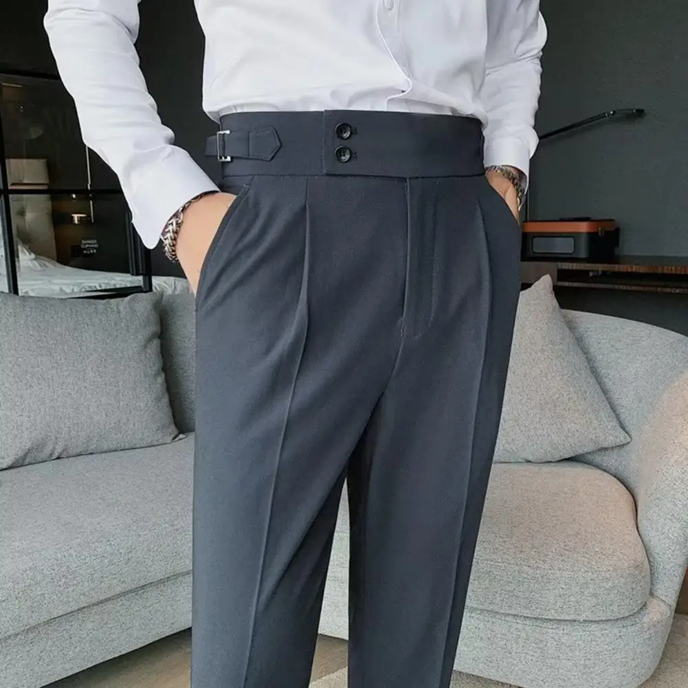 Мужские брюки Классические Мужские Офисные Брюки Slim Fit С Высокой Талией И Винтажными Карманами для Официальных Мужских Брюк В Деловом Стиле - 1