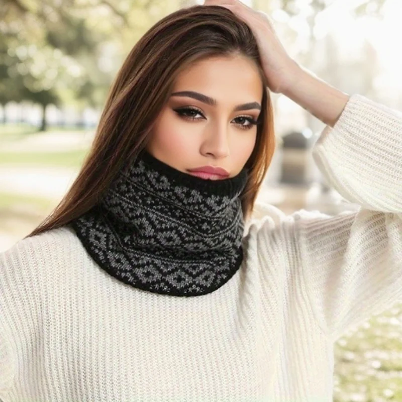 Новый зимний женский мужской вязаный головной платок 2023 года, шейный платок Унисекс, плюшевый утолщенный теплый шарф, женский ветрозащитный шарф - 1