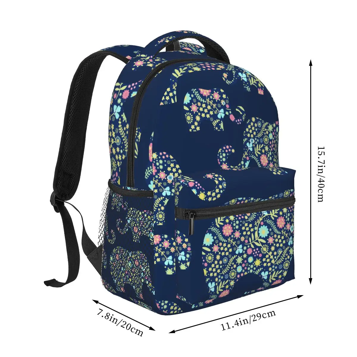 Повседневный новый простой женский рюкзак для подростковых путешествий, сумка через плечо с цветочными слонами на синем фоне - 1