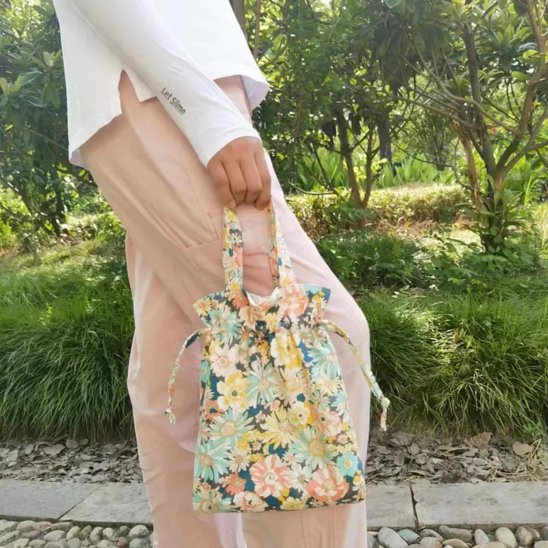 Новая женская сумочка карман для букета с принтом на шнурке Японская тканевая сумка для рук сумка для хранения аксессуаров Hanfu - 1
