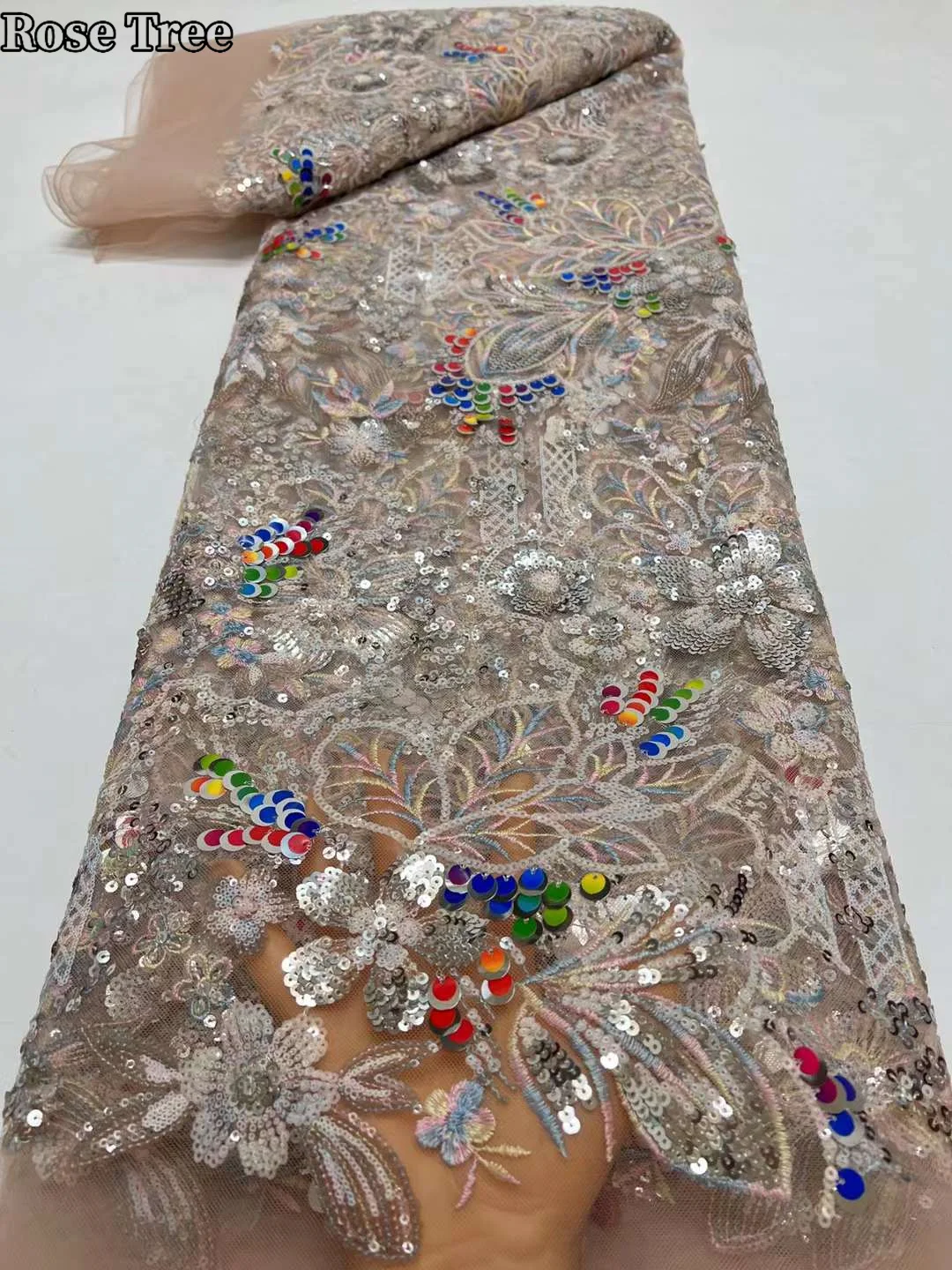Новейшая африканская кружевная ткань 2023, Высококачественная вышивка пайетками Для женщин, Свадебное платье, Сетчатая ткань 5 Ярдов - 1