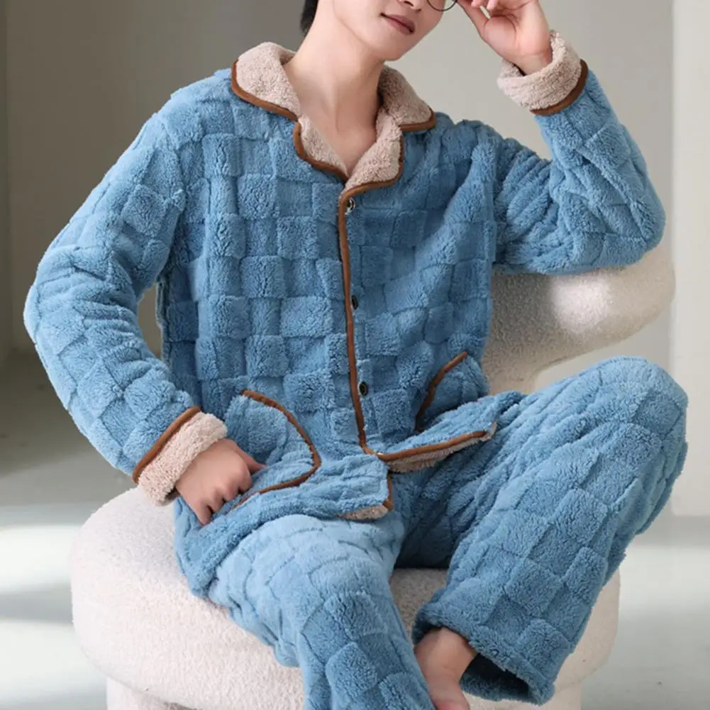 Мужская плюшевая пижама, мужская зимняя одежда для отдыха, плюшевое теплое пальто, брюки из кораллового флиса, комплект для уютного дома, мужская зимняя одежда для отдыха - 1