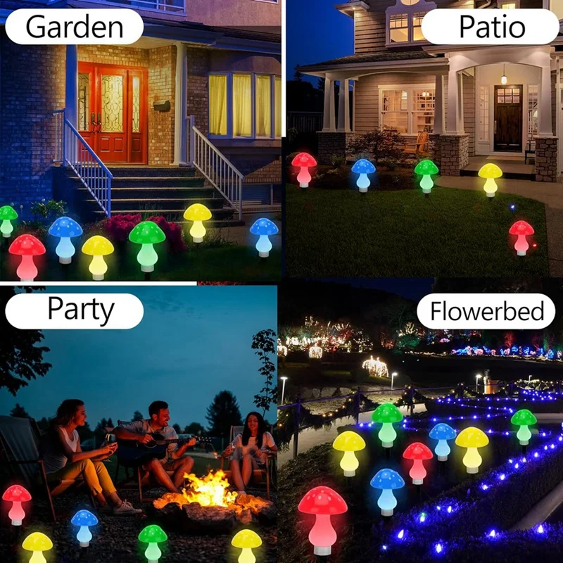 Солнечные грибовидные фонари Многоцветный ABS Для двора, газона, дорожки, Рождества, дорожки, украшения забора - 1