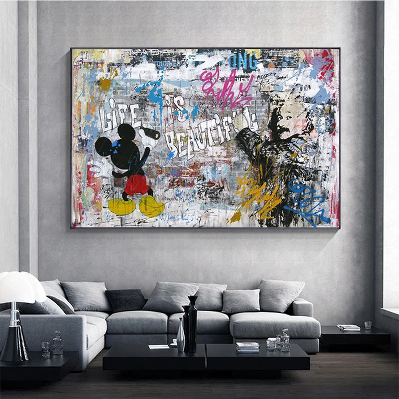 Художественные плакаты и принты с Микки Маусом и Дональдом Даком, настенные рисунки с граффити, абстрактная живопись на холсте, украшения - 1