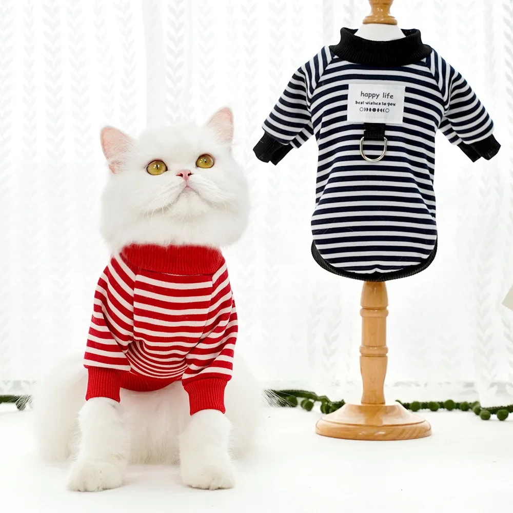 Одежда для домашних животных Осень Зима Модный пуловер в полоску для щенков, теплый свитер для кошек, шлейка для маленьких собак, Чихуахуа, Пудель Йоркширский - 1