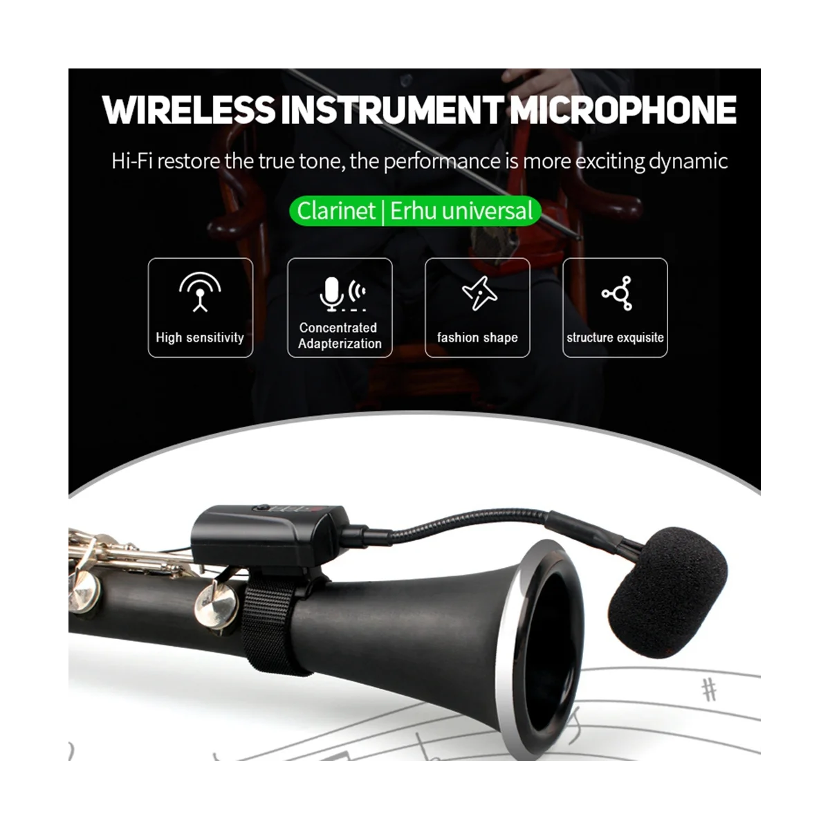 ACEMIC DT-5 Беспроводной микрофон для флейты Стабильный сигнал звука Беспроводной микрофон для флейты на большом расстоянии приема - 1