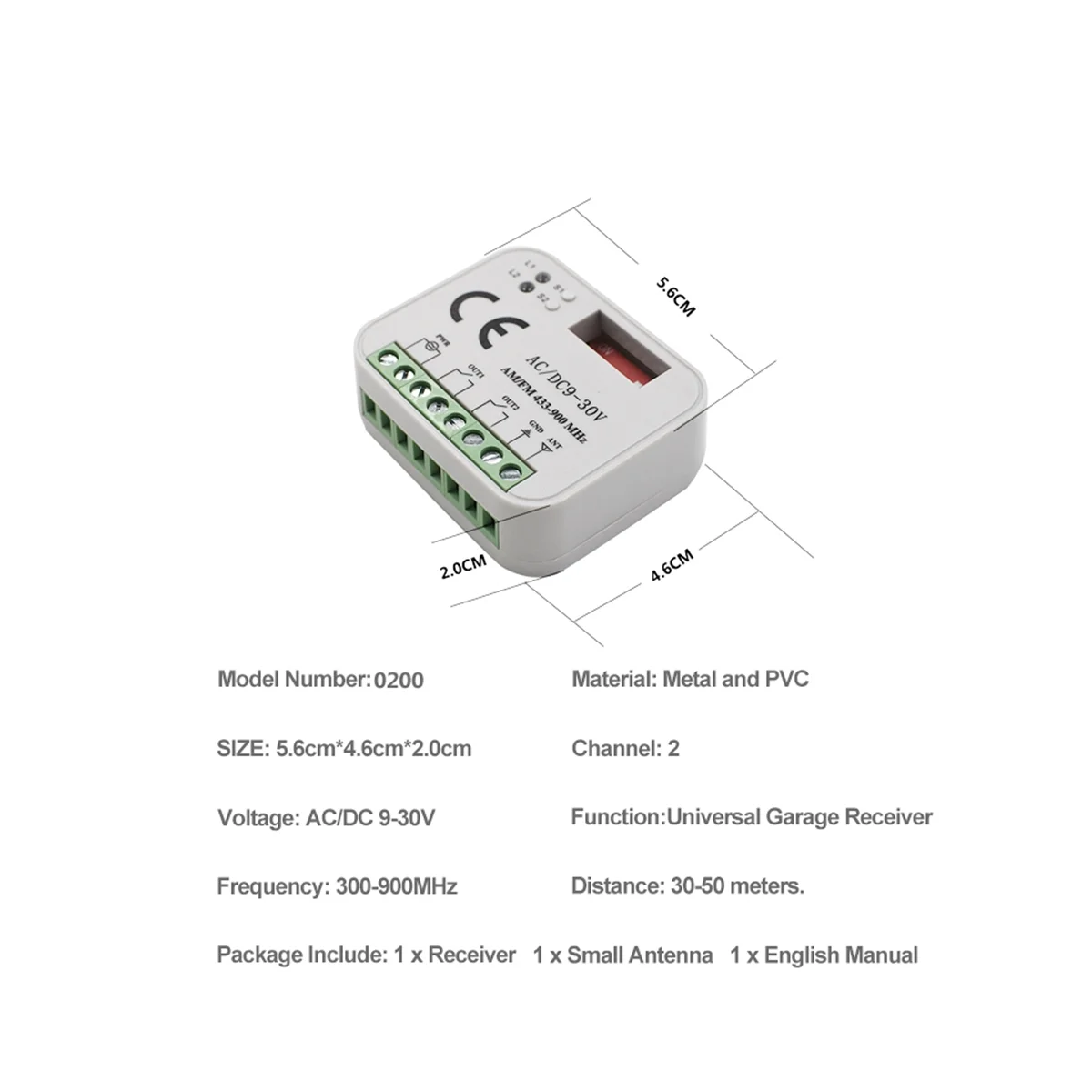 Универсальный приемник дистанционного управления гаражными воротами 2-канальный переключатель контроллера для передатчика RX Multi Frequency 433-900 МГц Белый - 1