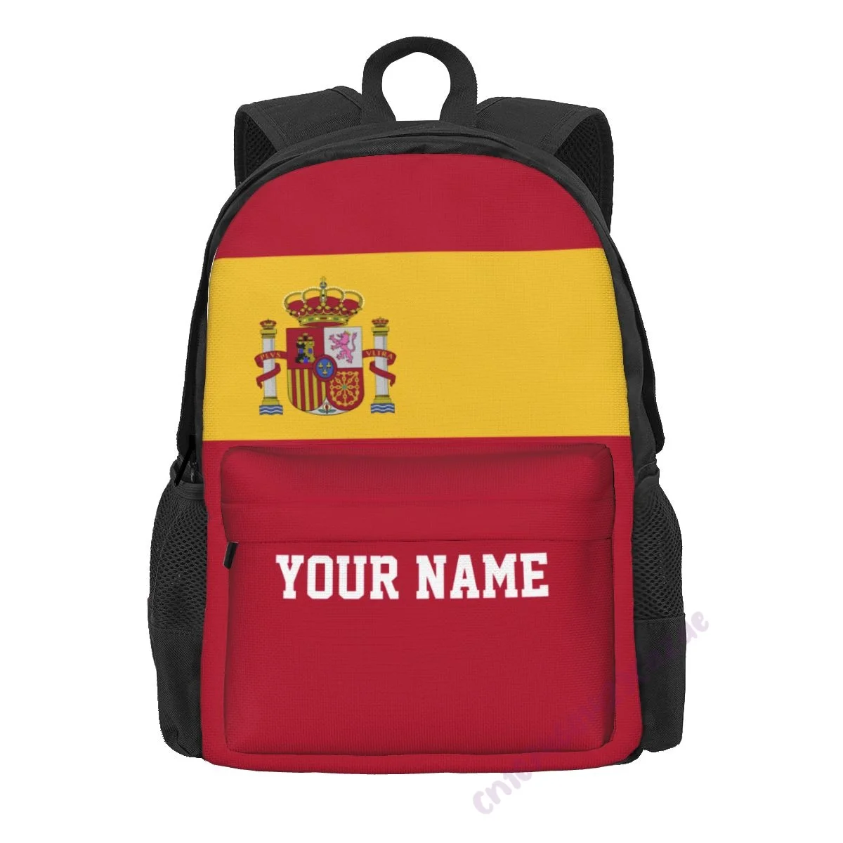 Пользовательское название Рюкзак из полиэстера с флагом Испании для мужчин и женщин, дорожная сумка, Повседневная Студенческая походная сумка, кемпинг - 1