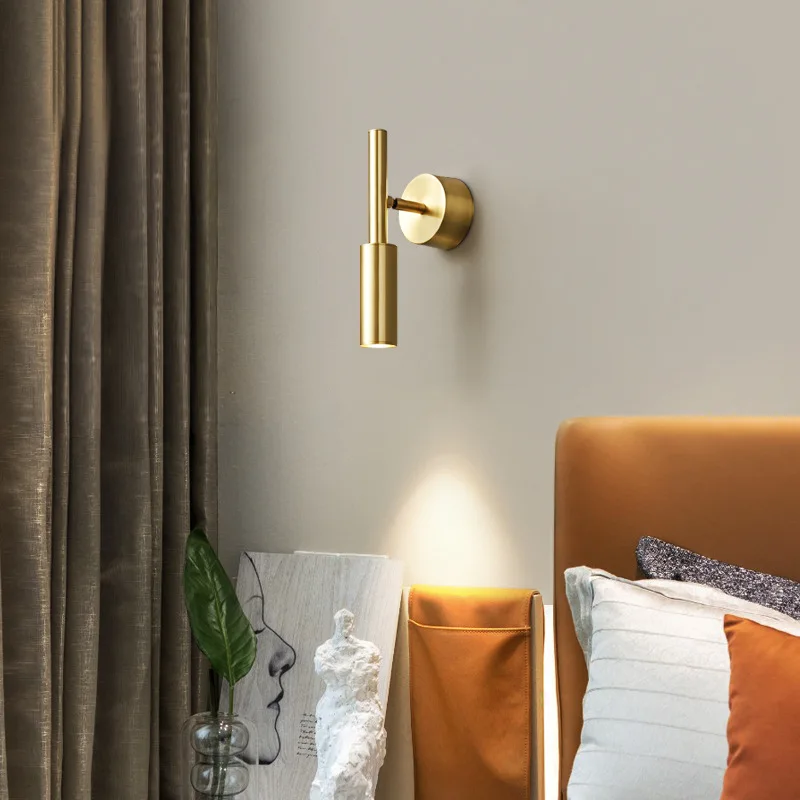 Латунный светодиодный настенный светильник с возможностью регулировки 3-х цветовой температуры, поворотный для гостиной, спальни, освещения для чтения, золотой, черный, прямая поставка - 1