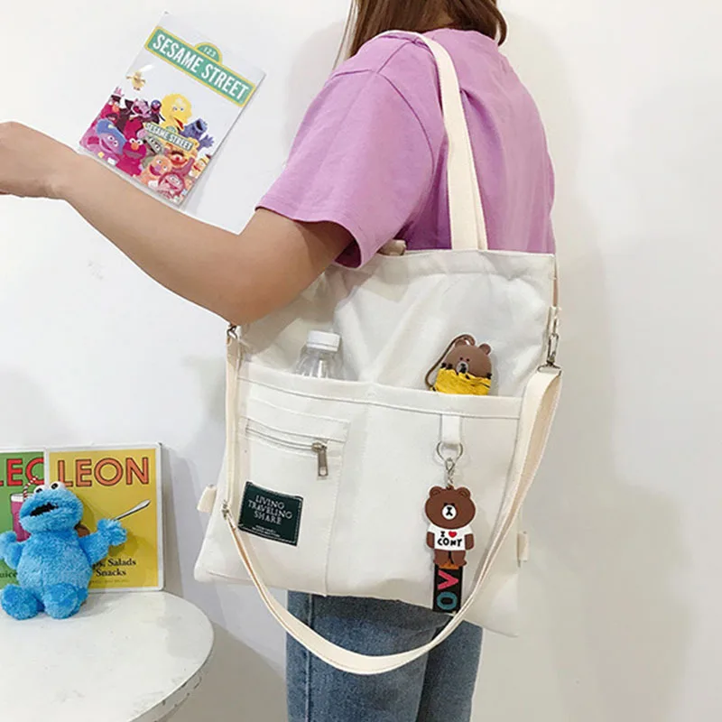 Холщовые сумки через плечо молодежные сумки для покупок Школьные сумки для студенток Повседневные женские сумки-тоут Женская сумка-мессенджер - 1