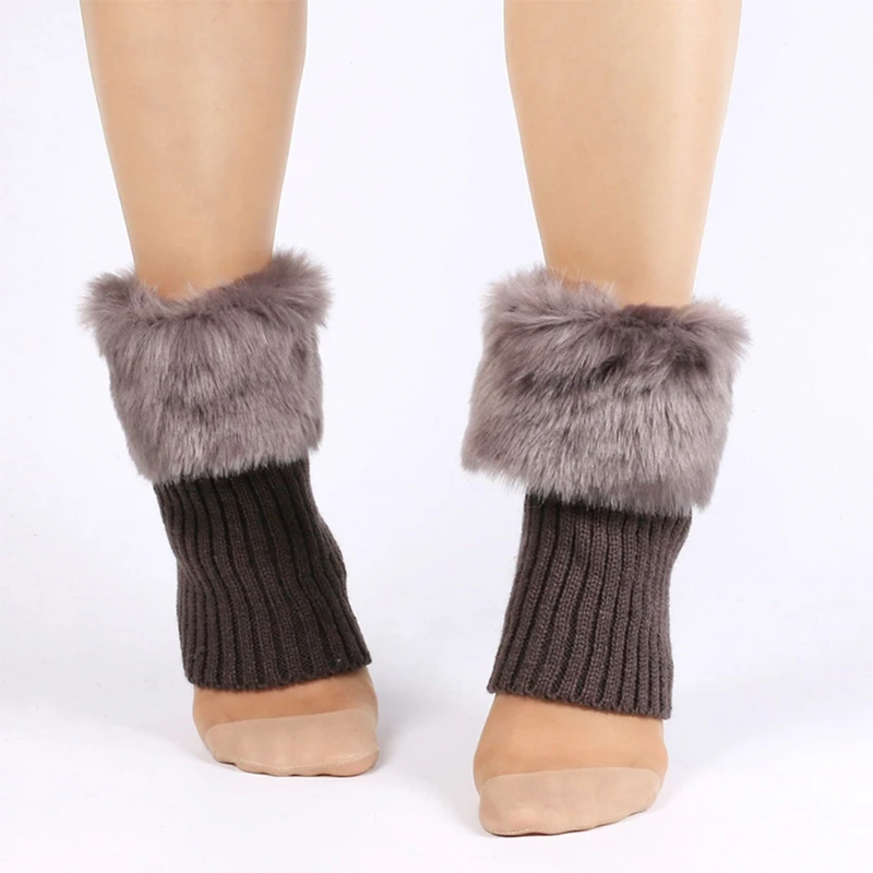 1 Пара зимних теплых женских и женских ботинок, вязаных крючком, манжеты, Верх, утолщенные пушистые плюшевые однотонные эластичные короткие гетры - 1