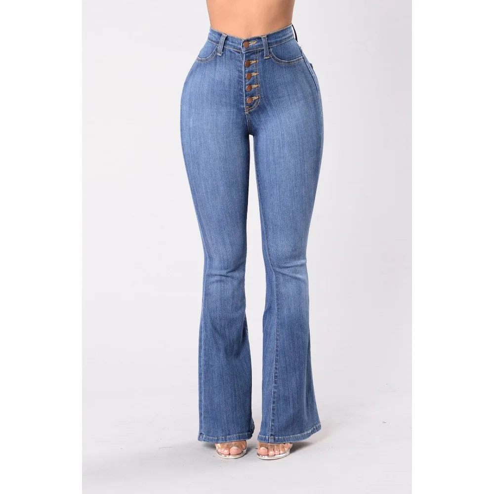 Женские джинсовые брюки, женские тонкие брюки с высокой талией, расклешенные от бедер джинсы, женские джинсовые брюки с высокой талией, женские синие джинсы Calca Jeans - 1