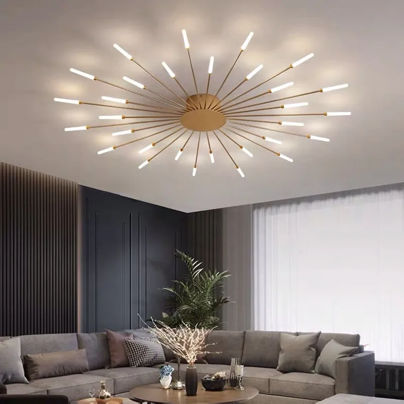 Потолочный светильник Fireworks LED в скандинавском стиле для спальни, гостиной, потолочный светильник, подвесной светильник, черное внутреннее освещение кухни - 1