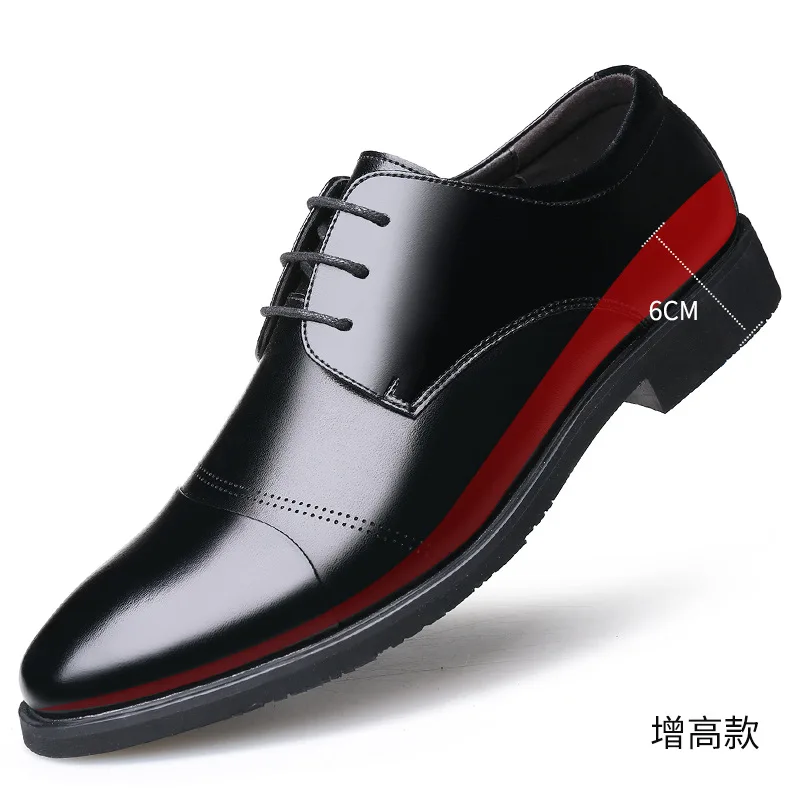 Мужские модельные туфли из коровьей спилка на квадратном каблуке со шнуровкой Four Seasons, увеличивающие рост, мужская деловая официальная одежда, обувь Hw75 - 1