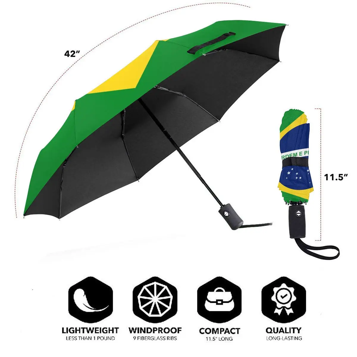 Ветрозащитный автоматический складной перевернутый зонт с флагом Бразилии Портативный Paraguas для мужчин и женщин - 1