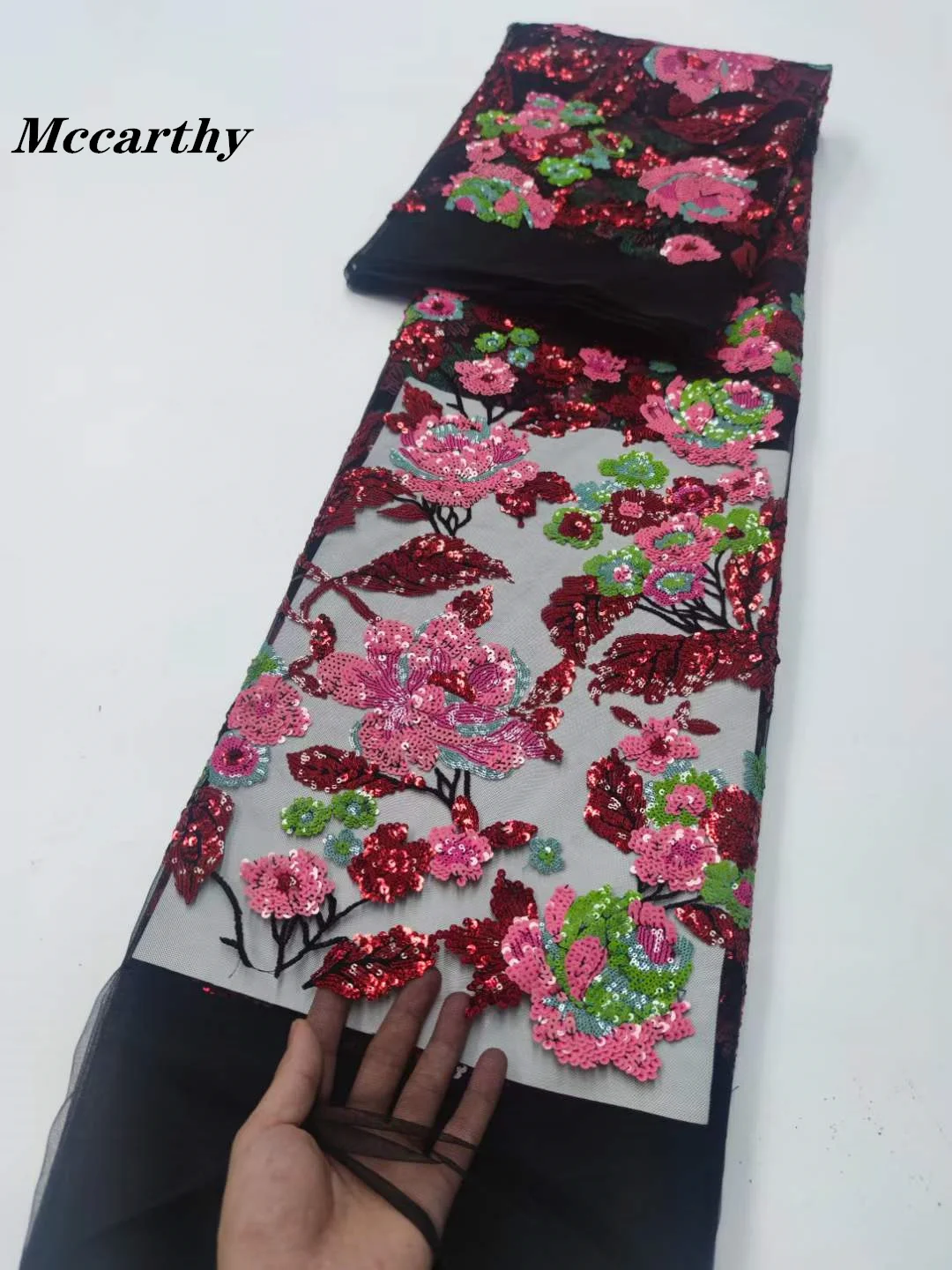 Кружевная ткань Mccarthy с африканской вышивкой, тюль, роскошные блестки, высококачественная Французская сетчатая кружевная ткань 5 ярдов для свадебного платья - 1
