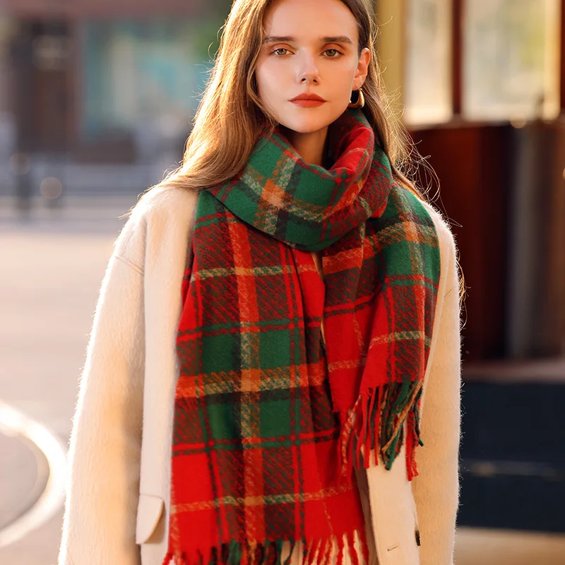 Осенний женский Новый Элегантный шарф в клетку, комфортная теплая утепленная шаль для женщин, зимний повседневный шейный платок для девочек в консервативном стиле - 1