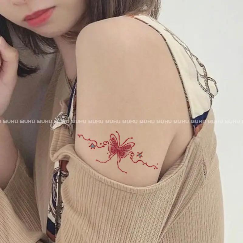 Водонепроницаемая Hotwife, сексуальная наклейка с татуировкой в виде песчаной бабочки, поддельные татуировки, Аксессуары для Фестиваля тату, Милые наклейки оптом - 1