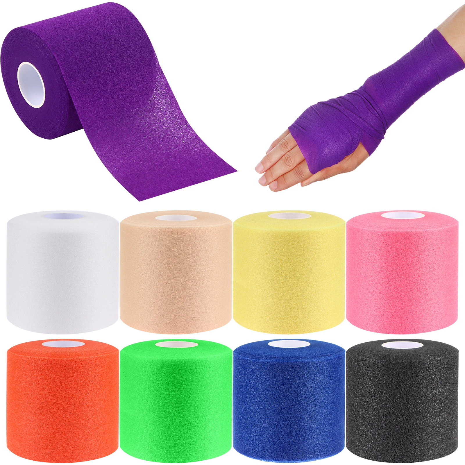 8 рулонов спортивной пенопластовой ленты Colorful Athletic Pre Wrap 2,5-дюймовая спортивная пенопластовая лента rd для лодыжек, запястий и кистей рук - 1