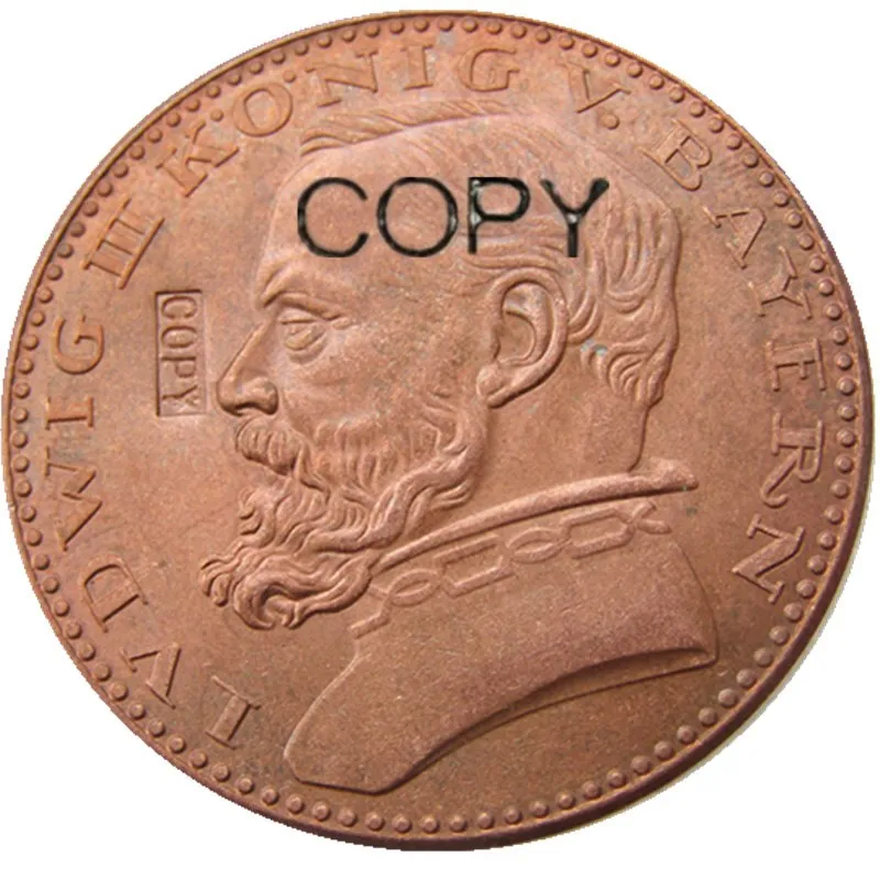 НЕМЕЦКАЯ монета-копия 1913 CU Pattern 5 Mark German ST Bavaria Ludwig III из 100% меди/ серебра с покрытием - 1