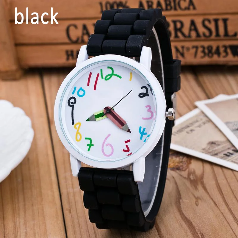 Модные цветные цифровые часы с карандашной указкой Для женщин, девочек, мальчиков, детских часов, силиконовой ленты, кварцевых наручных часов Reloj Mujer - 1