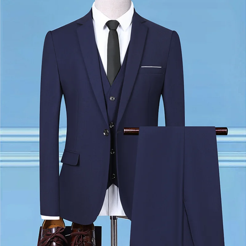 Высококачественный свадебный однотонный костюм (костюм + жилет + брюки), комплект из 3/2 предметов, Новый мужской модный Красивый тренд Smart Casual - 1