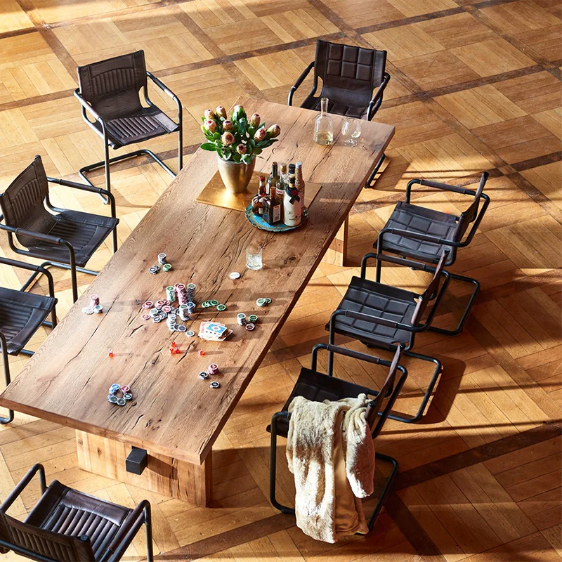 Стол для переговоров, длинный стол, полностью из массива дерева в индустриальном стиле, верстак на 6 персон, для обучения переговорам, простой современный - 1