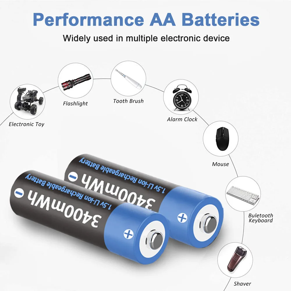 AJNWNM 1.5 В AA Литий-ионная аккумуляторная батарея 3400 МВтч Батарея AA 1.5 В для часов Игрушки Камера Аккумуляторная батарея AA 1.5 В - 1