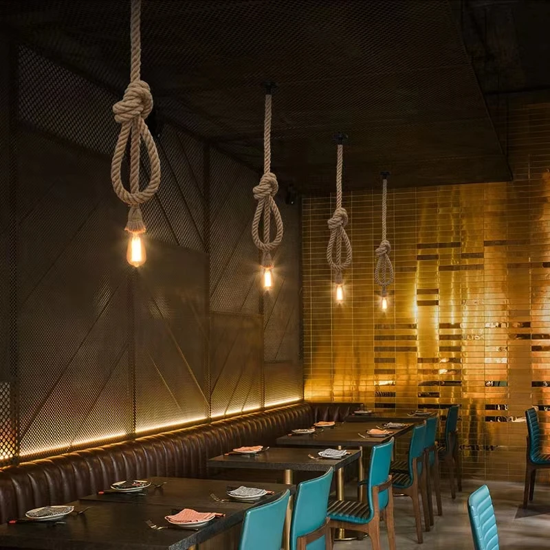 Винтажные подвесные светильники из пеньковой веревки Loft E27 Rope Light Base Лампа для внутреннего освещения Сделай Сам для кухни, кафе, бара, декора Hanglamp - 1