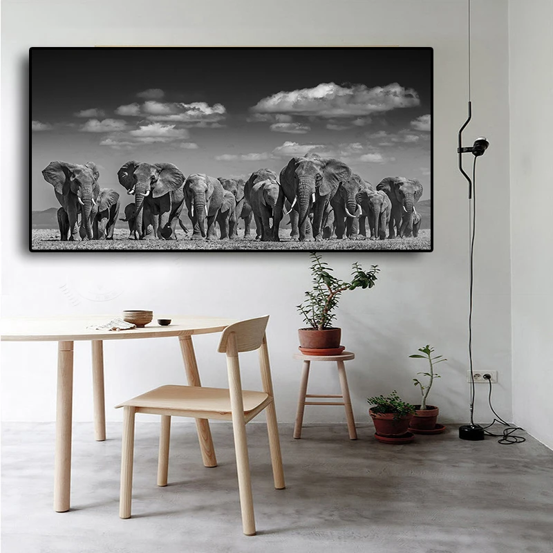 Африканский слон, дикое животное, черно-белая картина на холсте, Скандинавские плакаты и принты, настенная картина Куадроса для гостиной - 1