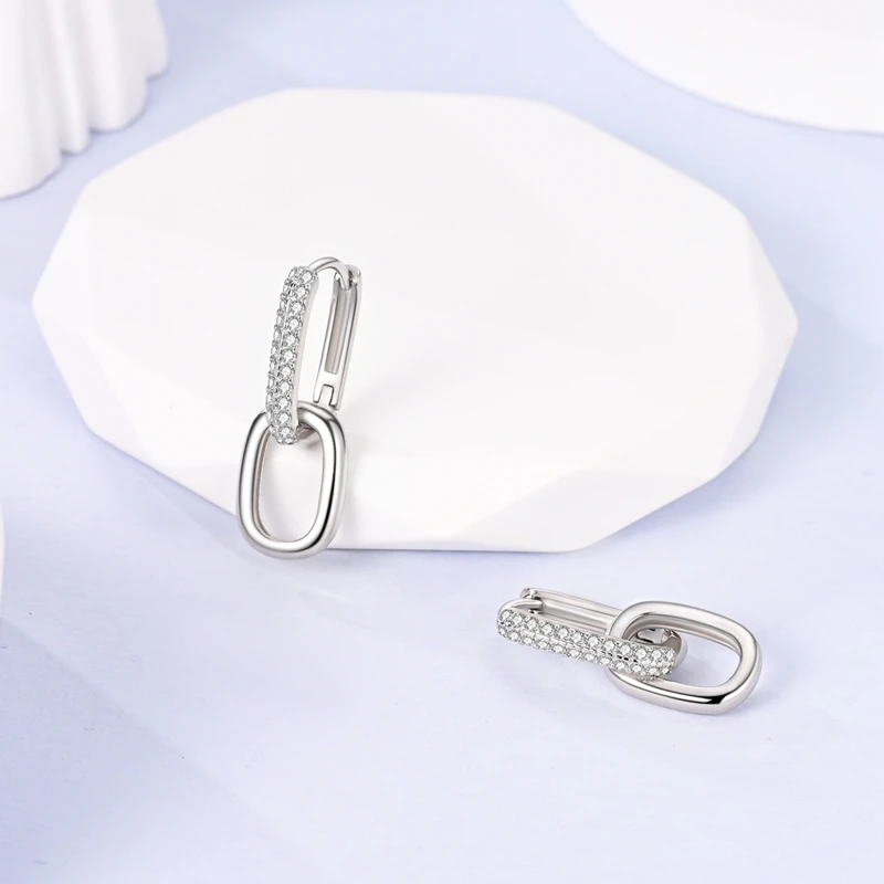 Модные серьги-кольца из стерлингового серебра 925 пробы, блестящие U-образные серьги с двойной петлей, женские украшения для рождественских праздников, серьги-кольца в подарок - 1
