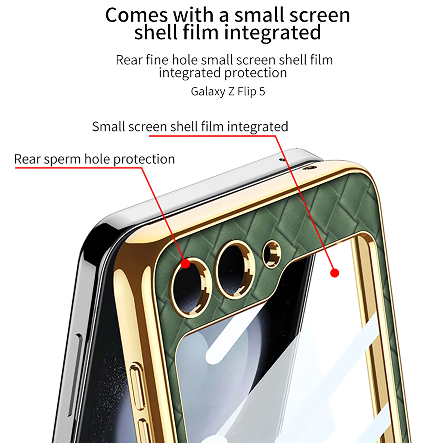 Легкий роскошный тканый кожаный чехол для Samsung Galaxy Z Flip 5, кольцо с гальваническим покрытием, кронштейн, защитный рукав от падения - 1