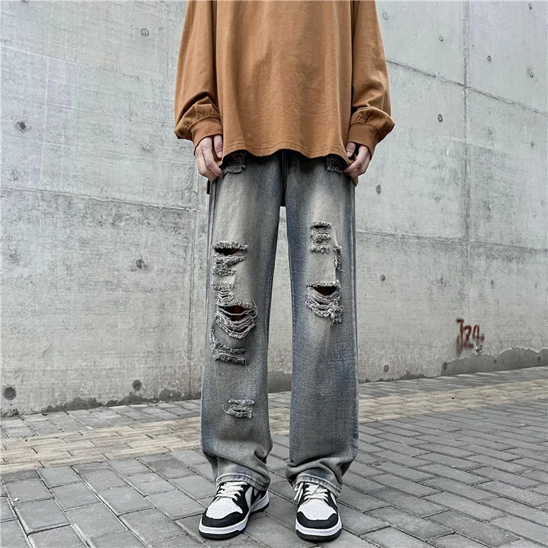 Новые рваные джинсы в стиле хип-хоп, мужские модные повседневные Свободные брюки, мужские Горячие продажи Высококачественной уличной одежды, Широкие джинсы C176 - 1