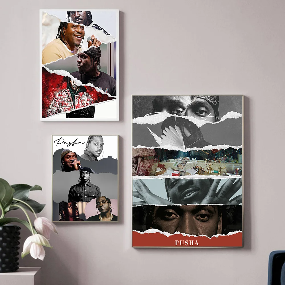 Pusha T Рэпер Звезда Арт-Плакат Хип-хоп Певица Наклейки На стены Холст Живопись Современный декор - 1