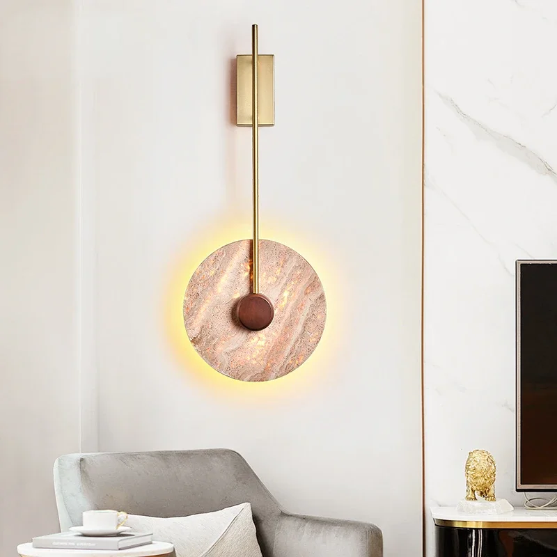 [Зарево заката] Прикроватный светильник для спальни в тихом стиле, мраморный скандинавский гостиничный светильник, роскошная настенная лампа для гостиной - 1