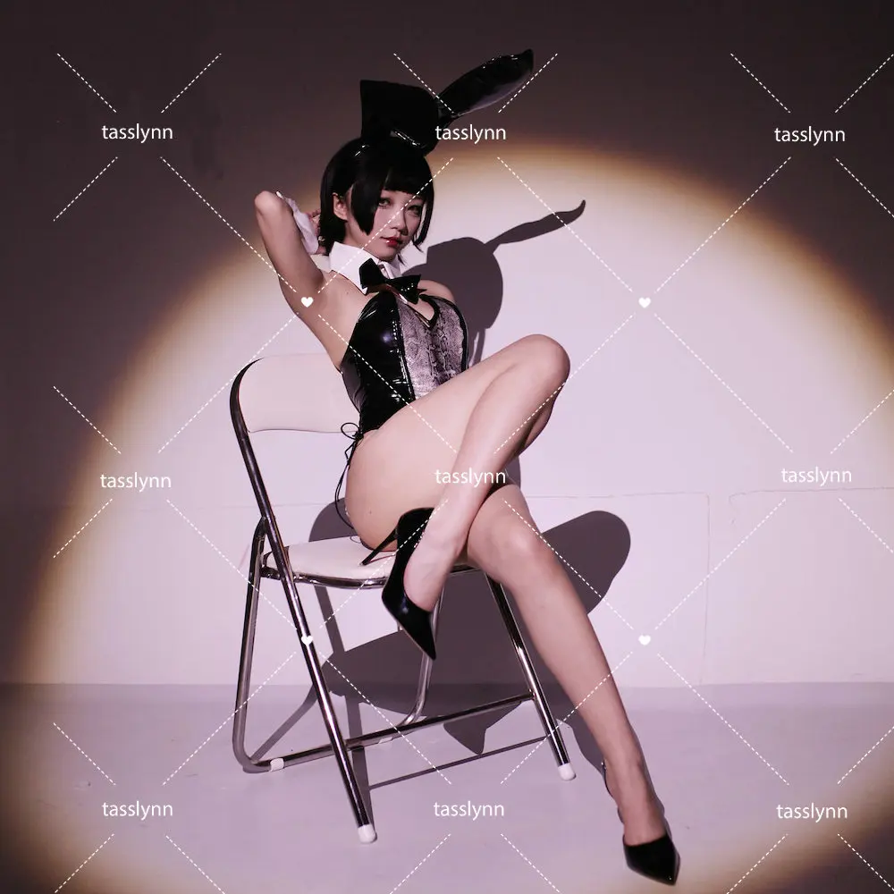 Кавайный прозрачный кролик косплей Эвелинн Банни Костюмы для девочек Прекрасный черный сексуальный комбинезон женский костюм на Хэллоуин с заячьими ушками - 1